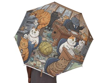 Hello, Awesome Cats Semi-Automatic Foldable Umbrella, Our Adventure Rain Buddy, Go Big or Go Home
