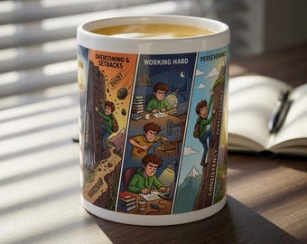 Perseverance Journey White Ceramic Mug (11 oz, 15 oz) | Overcoming Hardships Motivational Cup
