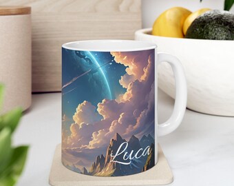 Adventure Journey Ceramic Mug #68, Personalized Inspirational Graphic Design, Explore Imagination, Fantasy Escape, Quiet Retreat Gift