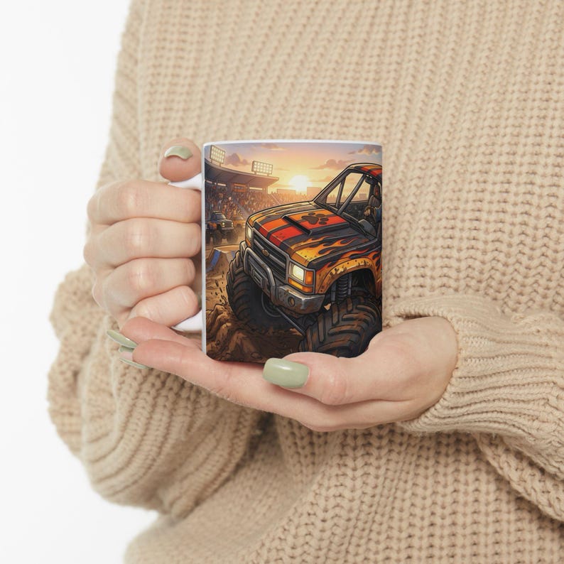 Monster Truck Cat Driver White Ceramic Mug | Claw Hammer 4x4 Lifted Ride Cup (11 oz, 15 oz) image 17