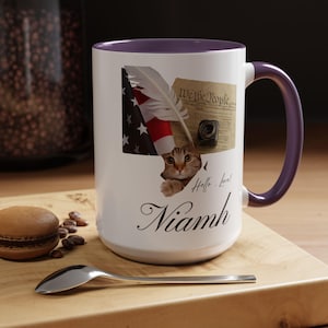 Personalizable #51 Custom Text Patriotic Mug, USA Constitution Declaration of Independence Cat Cup, Americana Gift, Kitchen Decor 11oz 15oz