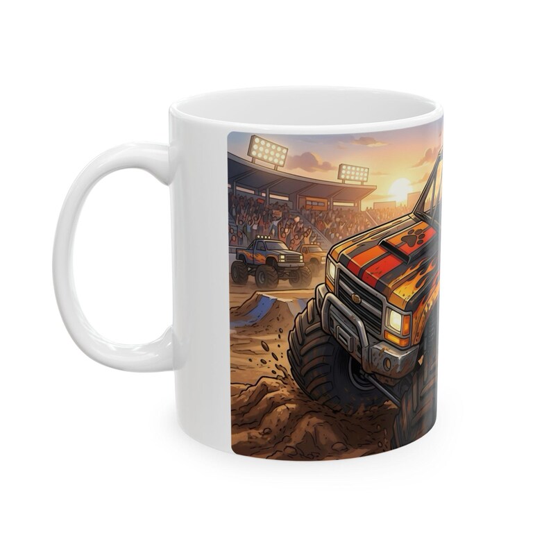 Monster Truck Cat Driver White Ceramic Mug | Claw Hammer 4x4 Lifted Ride Cup (11 oz, 15 oz) image 6
