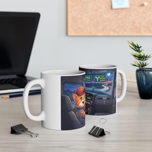 Meow Driving Cat Truck Driver White Ceramic mug | Feline Express Heavy Hauler Big Rig Cup (11 oz, 15 oz) image 13