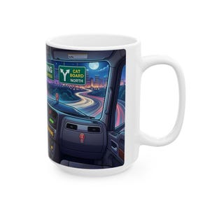 Meow Driving Cat Truck Driver White Ceramic mug | Feline Express Heavy Hauler Big Rig Cup (11 oz, 15 oz) image 6