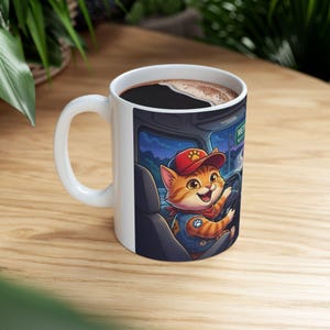 Meow Driving Cat Truck Driver White Ceramic mug | Feline Express Heavy Hauler Big Rig Cup (11 oz, 15 oz) image 16