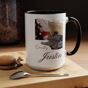 Personalizable 15 Custom Text Patriotic Mug, USA Constitution Declaration of Independence Gator Cup, Americana Gift, Kitchen Decor 11oz 15oz