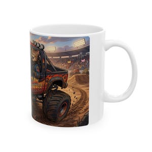 Monster Truck Cat Driver White Ceramic Mug | Claw Hammer 4x4 Lifted Ride Cup (11 oz, 15 oz) image 2
