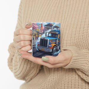 Meow Speed Drifting Cat Truck Convoy White Ceramic Mug | Beautiful Big Rig Bobtail Semis Ripping Tracks Cup (11 oz, 15 oz) image 16
