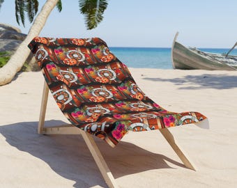Personalizable #2 Nautical Beach Towel with Female Pirate Design, Tropical Flowers, Ship Helm & Customizable Summer Bath Towel, Ocean Lover