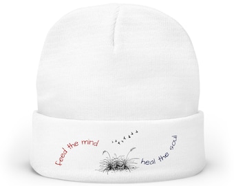 Gorro de punto bordado Feed The Mind #6 USA, ideal para el invierno. Gorro de moda, accesorio invernal a la última, gorro de punto informal, prenda para la cabeza para las fiestas.