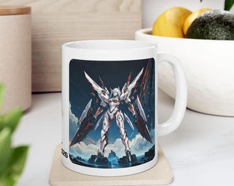 Sentience Rising MEK-BECKI2X26 Prototype White Ceramic Mug | Sci-Fi NeoSentinel Uprising
