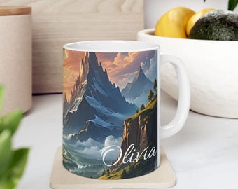 Adventure Journey Ceramic Mug #55, Personalized Inspirational Graphic Design, Explore Imagination, Fantasy Escape, Quiet Retreat Gift