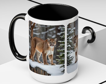 Personalizable #1 Custom Mountain Lion Accent Ceramic Mug (11, 15oz) for All Occasions, Amazing Big Cats in The Wild Cup