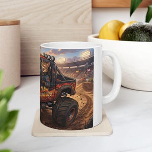 Monster Truck Cat Driver White Ceramic Mug | Claw Hammer 4x4 Lifted Ride Cup (11 oz, 15 oz) image 14