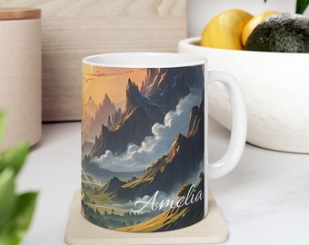 Adventure Journey Ceramic Mug #56, Personalized Inspirational Graphic Design, Explore Imagination, Fantasy Escape, Quiet Retreat Gift