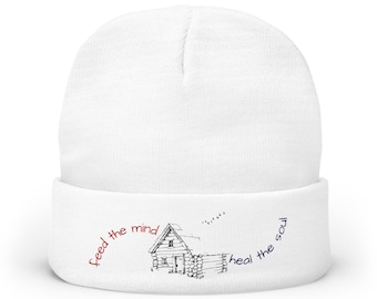 Gorro de punto bordado Feed The Mind #7 USA, ideal para el invierno. Gorro de moda, accesorio invernal a la última, gorro de punto informal, prenda para la cabeza perfecta para las fiestas.