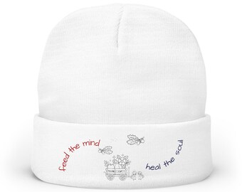 Gorro de punto bordado Feed The Mind #13 USA, ideal para el invierno. Gorro de moda, accesorio invernal a la última, gorro de punto informal, prenda para la cabeza para las fiestas.