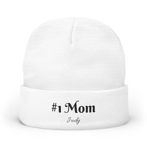 Nummer 1 moeder #2 aangepaste gezellige geborduurde gebreide muts voor de winter, modieuze beanie, trendy winteraccessoire, casual gebreide muts, hoofddeksels voor de feestdagen