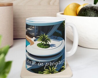 Adventure Journey Ceramic Mug #45, Personalized Inspirational Graphic Design, Explore Imagination, Fantasy Escape, Quiet Retreat Gift