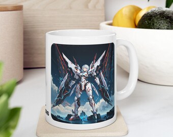Sentience Rising MEK-EVA13X26 Prototype White Ceramic Mug | Sci-Fi NeoSentinel Uprising