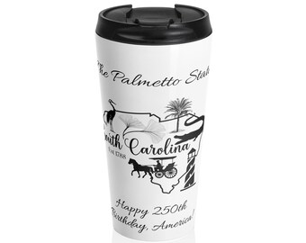 Tazza da viaggio della Carolina del Sud, regalo per il 250° compleanno degli Stati Uniti, fiaschetta in acciaio inossidabile personalizzata, bicchiere con soprannome dello stato della Carolina del Sud, bicchieri personalizzati