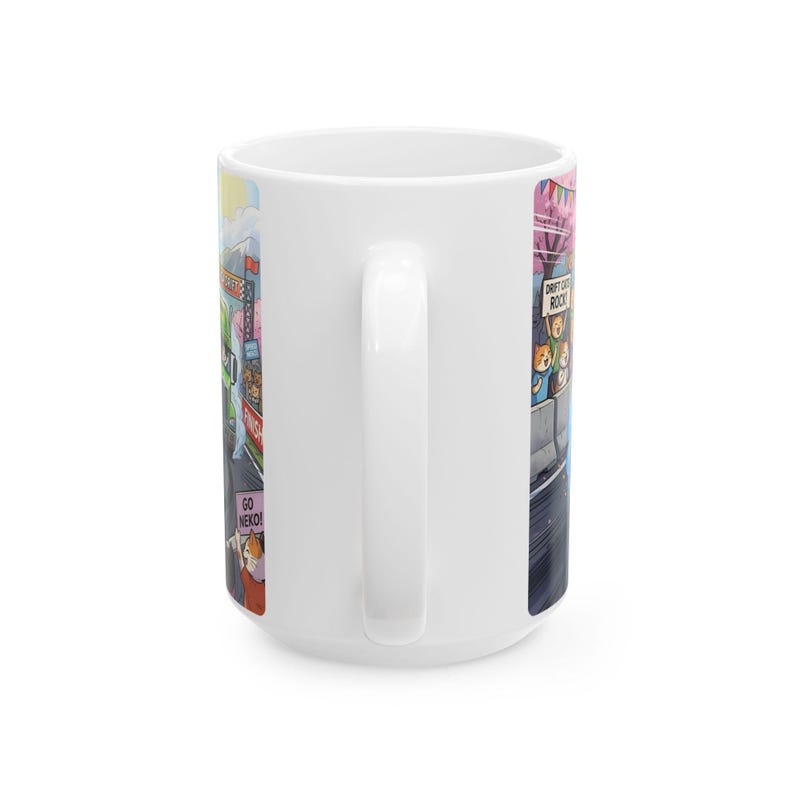 Meow Speed Drifting Cat Truck Convoy White Ceramic Mug | Beautiful Big Rig Bobtail Semis Ripping Tracks Cup (11 oz, 15 oz) image 8