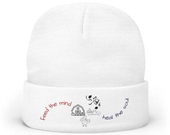 Gorro de punto bordado #9 de Feed The Mind, ideal para el invierno. Gorro de moda, accesorio invernal a la última, gorro de punto informal, prenda para la cabeza para las fiestas.