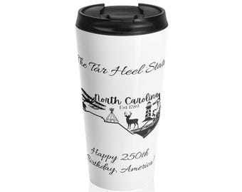 Tazza da viaggio della Carolina del Nord, regalo per il 250° compleanno degli Stati Uniti, fiaschetta in acciaio inossidabile personalizzata, bicchiere con soprannome dello stato della Carolina del Nord, bicchieri personalizzati