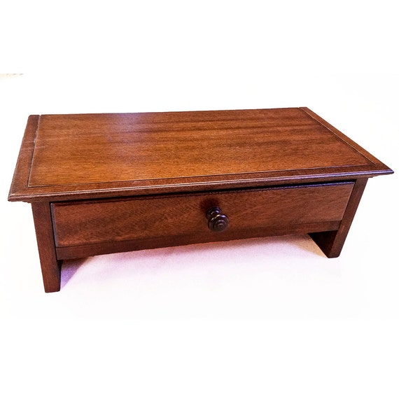 Small Mahogany Wood Computer Monitor Stand And Desk Organizer Etsy