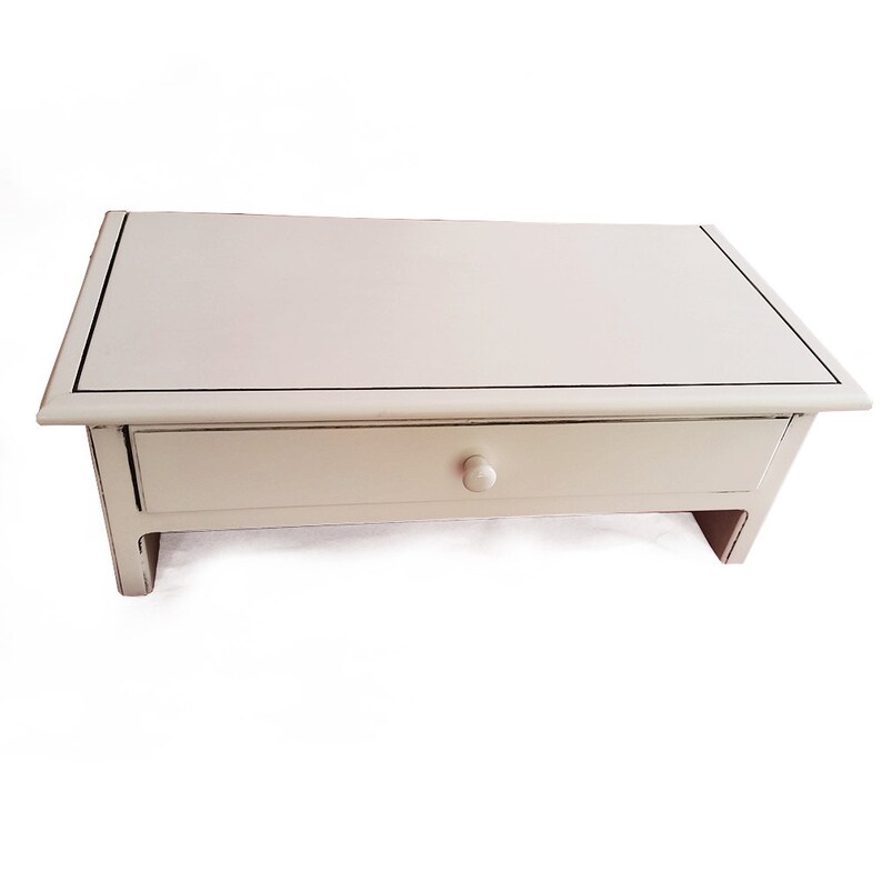 CUSTOM SIZE Small White Computer Monitor Stand and Desk Organizer with Drawer