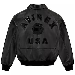 Avirex Men’s Black American bomber Genuine Cowhide Leather Flight style Jacket