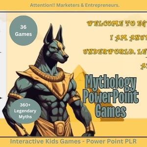 Mythology PowerPoint Games PLR Bundle - 36 Interactive Games With Quizzes, Coloring, Educational Content for Kids, Educators & Resellers MRR