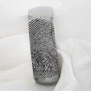 Personalized Fingerprint Wedding Band, Domed Silver Custom Ring, Real Fingerprint Ring, Custom Print Wedding Ring FREE TEXT ENGRAVING 8mm