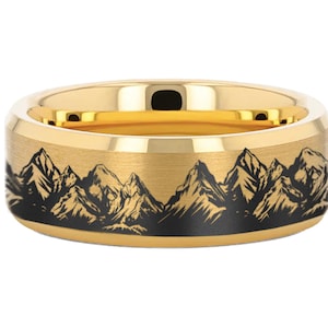 Colorado Mountains Ring, Hiker Jewelry, Rocky Mountains Wedding Ring, Mountain Nature Starry Skies ring, Moon Jewelry Tungsten Ring Men 8mm