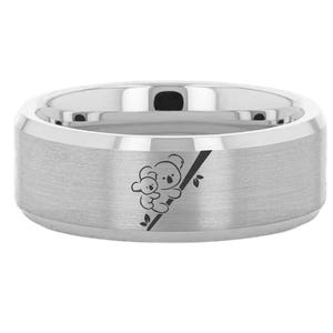 Koala Couple Wedding Band, Koala Bamboo Ring, Engraved Wombat Symbol Ring, Tungsten Ring, Quokka Sloth Jewelry 8mm