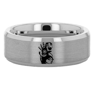 Super Hero Wedding Band, Iron Engraved Ring, Hero Engraved Symbol Ring, Helmet Laser Engraved Tungsten Ring