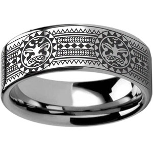 Maori Tribal Print Wedding Ring, Engraved Pacific Islander Ring, Ancestral Polynesian Ring, Samoan Jewelry, Iwi Hawaiian Pattern Ring