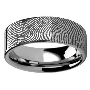 Personalized Fingerprint Wedding Band, Silver Polished Custom Ring, Real Fingerprint Ring, Custom Print Wedding Ring FREE TEXT ENGRAVING 8mm