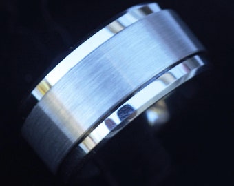Men&#39;s Silver Spinning Wedding Band, Personalized Spinner Engagement Ring, Unique Fidget Spinner Ring, Anxiety Ring, FREE TEXT ENGRAVING 10mm