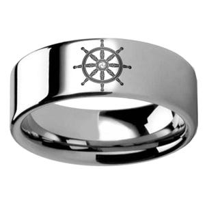 Wheel of Dharma Symbol Wedding Band, Eight-Spoked Wheel Ring, Buddha Ring, Wheel of Life Tungsten Ring, Samsara Ring, Lotus Wheel Ring 8mm