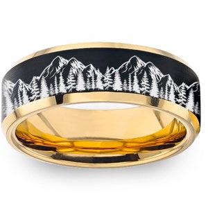Anel de prata polida com abeto, aliança de casamento de tungstênio masculina, anel de pinho, joias de sequoia, anel de pinho branco, anel de tungstênio prateado de 8 mm