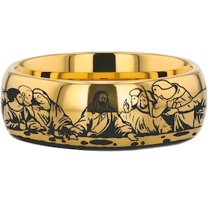 Last Supper Wedding Band, Holy Communion Wedding Band, Sacred Feast Ring, Covenant Meal Prayer of Petition Ring, Tungsten Ring