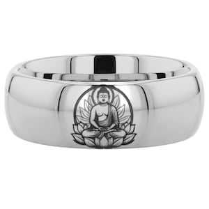 Buddhist Symbol Wedding Band, Buddha Ring, Religious Buddha Ring, Zen Buddha Tungsten Ring, Buddhism Engagement Ring, Religious Ring