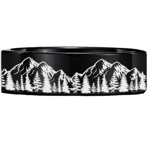 Anel preto polido de abeto, aliança de casamento de tungstênio masculina, anel de pinho, joias de sequoia vermelha, anel de pinho branco, anel de tungstênio prateado de 8 mm