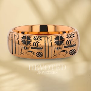 Viking Symbols Wedding Band Tungsten Promise Ring Viking Futhark Runes With Runes Rings, Norsemen Rings, Personalized Custom Ring 8mm