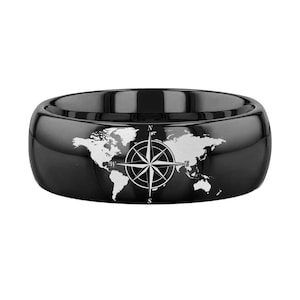 Weltkarte Ring, Ring mit Gravur, Globus Atlas Ring, Weltkarte Ring, Landkarte Ring graviert, Kompass Symbol Ring 8 mm