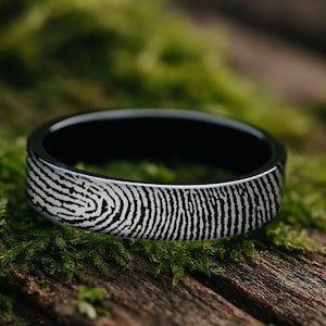 Personalized Thin Fingerprint Wedding Band, Dainty Print Ring, Real Thumbprint Ring, Memorial Keepsake Engraved Ring FREE TEXT ENGRAVING 6mm