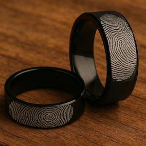 Engraved Actual Fingerprint Wedding Band, Personalized Engagement Ring, Real Fingerprint Ring, Custom Print Ring FREE TEXT ENGRAVING 8mm 6mm