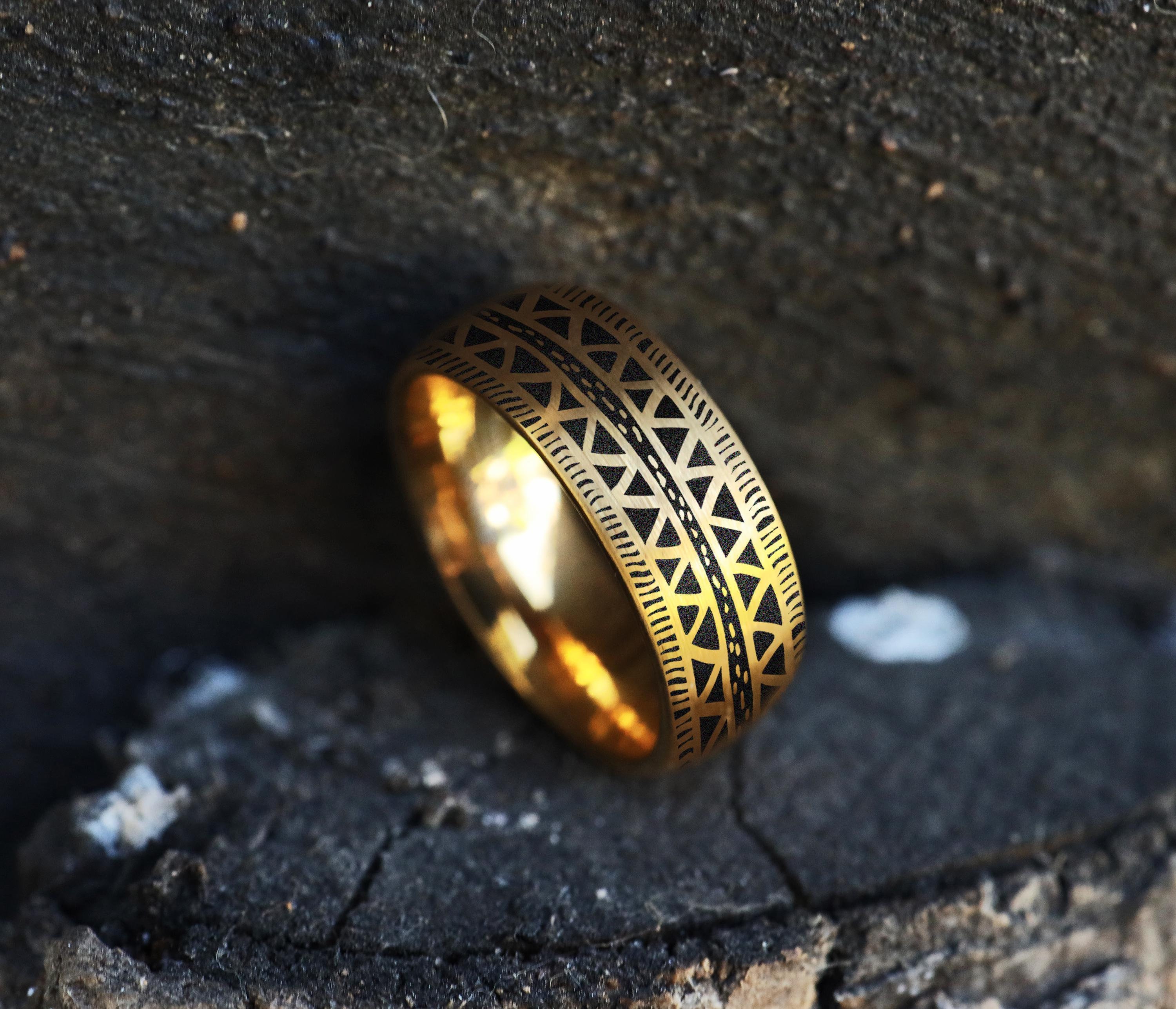 Snake Tribal Pattern Print Wedding Ring, Engraved Serpent Islander Ring ...