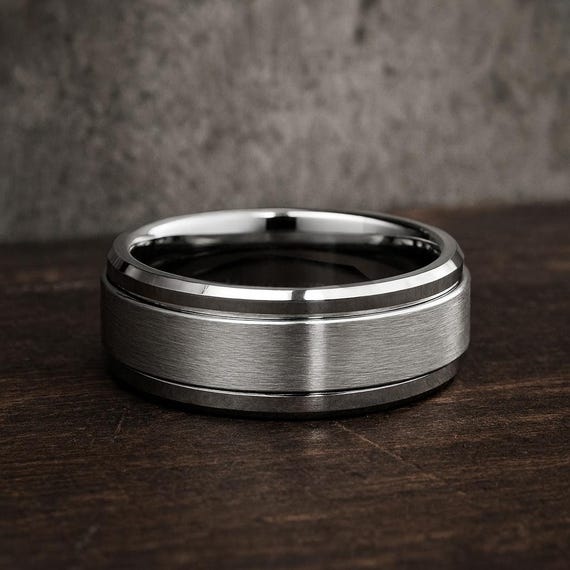 Men's Silver Spinning Wedding Band, Personalized Spinner Engagement Ring, Unique Fidget Spinner Ring, Anxiety Ring, FREE TEXT ENGRAVING 8mm